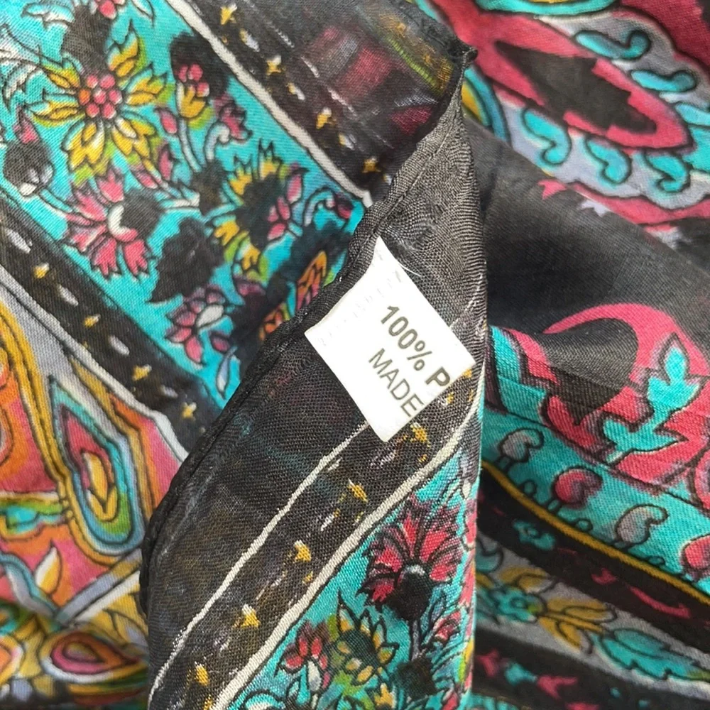 Vintage Rainbow Genuine Silk Paisley Rolled Hem Long Rectangular Women Men Scarf